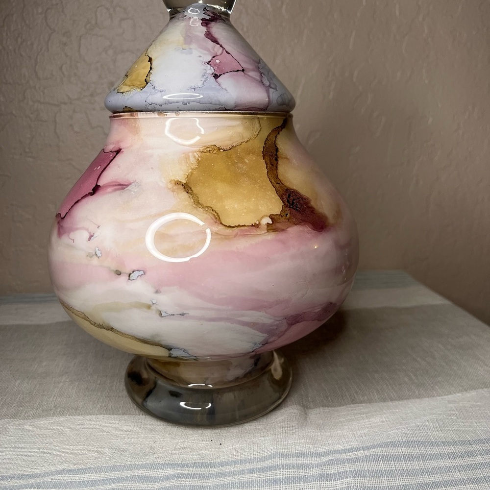 Beautiful Marbled Glass Vase with Lid